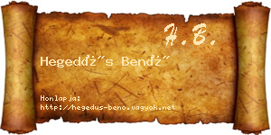Hegedűs Benő névjegykártya